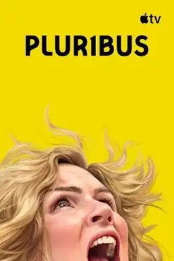 Carol, a blonde middle-aged white woman, screams facing away from a yellow backdrop. The title and Apple TV logo are above her.