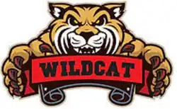 Wildcat holding a banner reading "WILDCAT"