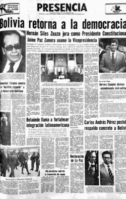 Front page of Presencia on 10 October 1982