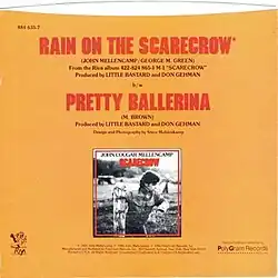 US 7-inch single cover for "Rain on the Scarecrow" by John Cougar Mellencamp