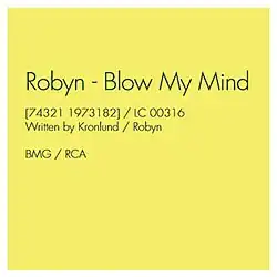 A simple record cover consisting of a yellow background with the names of the artist and song, catalogue number, writing credits, and label names.