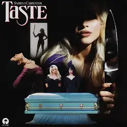 Sabrina Carpenter and Jenna Ortega standing behind a coffin