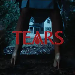 The word "Tears" in red all caps is overlaid onto an image of Sabrina Carpenter's legs. A drop is coming out of the letter A.