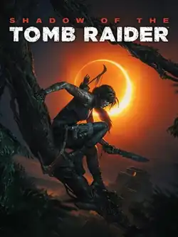 Cover artwork featuring Lara Croft in front of a solar eclipse