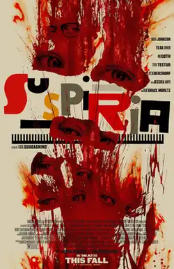 Red paint is smeared on top and under the film's logo, with the pairs of eyes, all side-eyeing, of various people placed within.