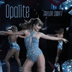 Taylor Swift twirling in a sparkling blue bodysuit, with mirrors reflecting behind her