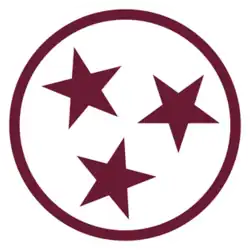 Three stars inside a circle similar to the Tennessee state flag except in maroon