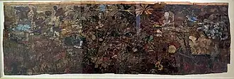 A large darkened and chaotic collage, with a small label reading The Battle of Calverhine