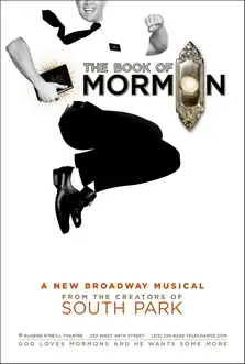 Poster illustrates a man mid-jump, clad in a uniform common to Mormon missionaries.