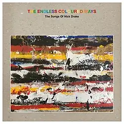 An abstract painting of various bands of color