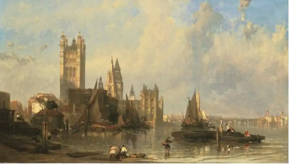 The Houses of Parliament from Millbank by David Roberts