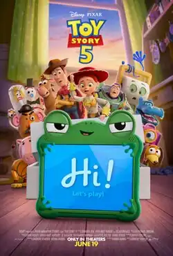 Poster depicting Lilypad, a frog-like tablet facing off against Jessie, Buzz Lightyear and Woody. The tagline "It's On" is shown above Lilypad.