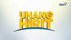 An image with a glossy silver background. The show title is displayed on the center of the image. The blue curved line is seen in the lower side of the title. The logo of GMA Network is displayed on the upper right side.