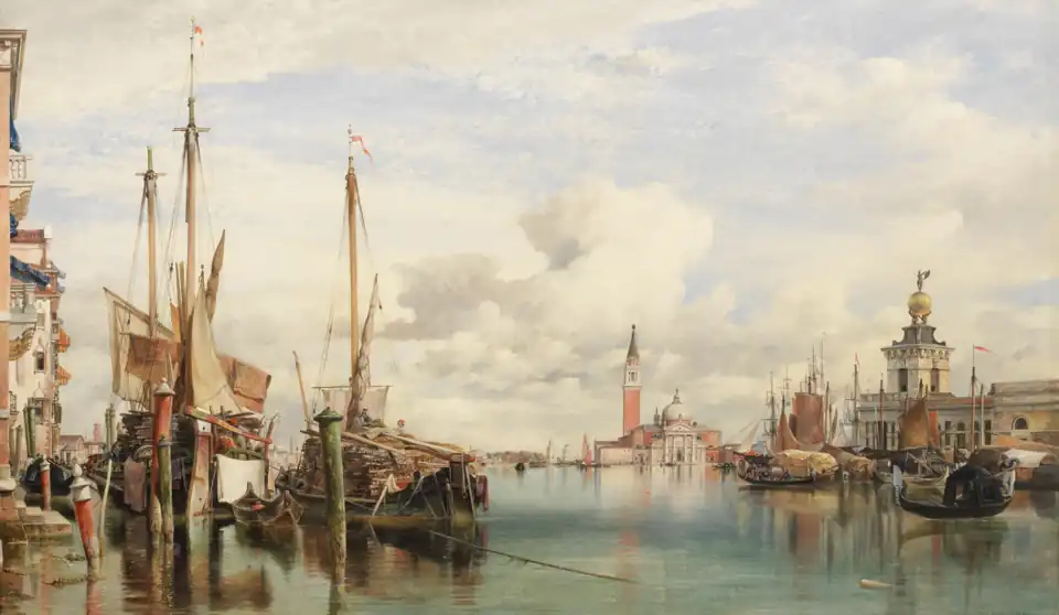Venice, Trabaccoli Carrying Wood, San Giorgio Maggiore and the Dogana Beyond by Edward William Cooke