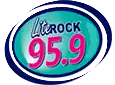 Turquoise oval with text reading "Lite Rock 95.9"