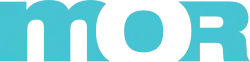 The letter m (lowercase), O, and R, with the O made up in negative space