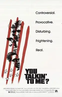 Film poster showing title text and main characters against a stylized American flag