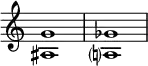 {
\override Score.TimeSignature
#'stencil = ##f
\relative c' {
\time 4/4
\set Score.tempoHideNote = ##t \tempo 1 = 20
<ais g'>1 <a? ges'>
}
}