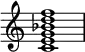 {
\override Score.TimeSignature #'stencil = ##f
\relative c' {
\clef treble \time 4/4
<c e g bes d f>1
} }