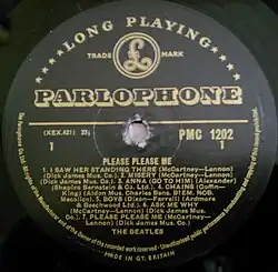 disque Please Please Me édité par Parlophone