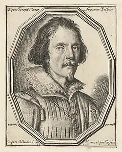 Gravure représentant un homme, portant barbichette et moustache, vêtu d'un rabat.
