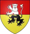 Armoiries de la famille Belot : « d'azur à un lacs d'amour surmonté d'une rose accostée de deux étoiles, le tout d'or ».
