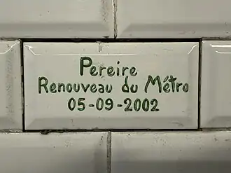 Carreau en souvenir de l'opération « Renouveau du métro ».