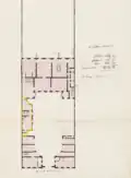 Distribution de rez-de-chaussée en 1840 - Entourée en jaune, l'aile ajoutée par l'architecte Michel Tannevot.