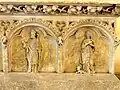 Deux arcatures et leurs bas-reliefs : saint Maclou et sainte Marguerite.