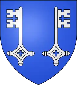 Deux clefs verticales argentées sur fond bleu