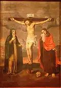 Tableau du XVIe siècle La crucifixion et la Vierge.