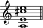 \header {
tagline = ##f
}
\score {
\new Staff \with {
\remove "Time_signature_engraver"
}
\relative c'' {
\key c \major
\time 9/1
\tempo 1 = 60
\autoBeamOff
\clef treble
\override Rest #'style = #'classical
<< a,1 e' cis' e >>
\bar "||"
}
\layout {
\context {
\Score
\remove "Metronome_mark_engraver"
}
}
\midi {}
}