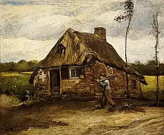 Vincent van Gogh, Cabane avec fermier rentrant chez lui&nbsp;(es), 1885.