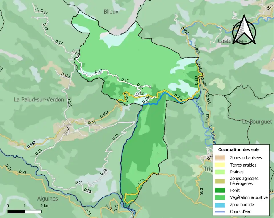 Carte en couleurs présentant l'occupation des sols.