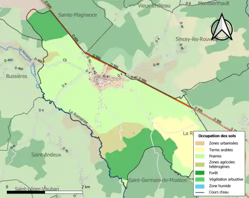 Carte en couleurs présentant l'occupation des sols.
