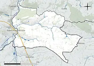 Carte en couleur présentant le réseau hydrographique de la commune
