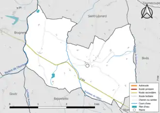 Carte en couleur présentant le réseau hydrographique de la commune