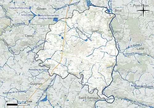 Carte du réseau hydrographique de Guichen.
