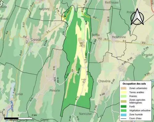 Carte en couleurs présentant l'occupation des sols.