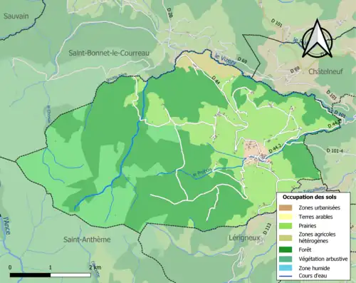 Carte en couleurs présentant l'occupation des sols.