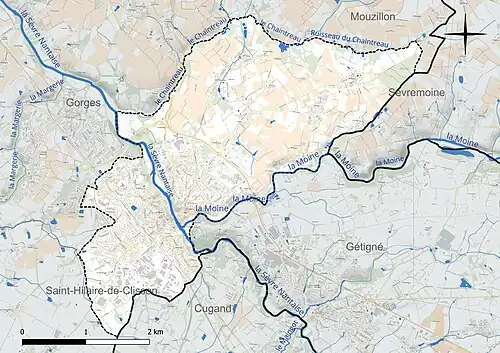 Carte en couleur présentant le réseau hydrographique de la commune