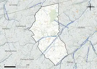 Carte en couleur présentant le réseau hydrographique de la commune