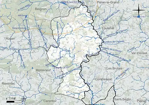 Carte du réseau hydrographique de la commune de Guer