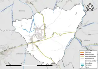 Carte en couleur présentant le réseau hydrographique de la commune