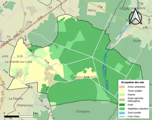Carte en couleurs présentant l'occupation des sols.