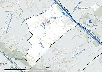 Carte en couleur présentant le réseau hydrographique de la commune