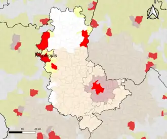 Localisation de l'aire d'attraction d'Amplepuis dans la circonscription départementale du Rhône.