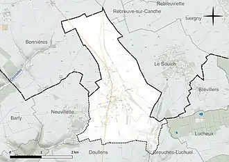 Carte en couleur présentant le réseau hydrographique de la commune