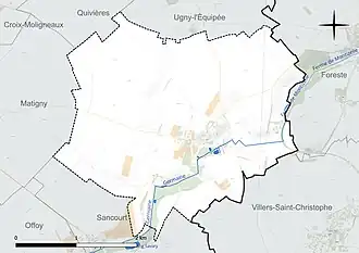 Carte en couleur présentant le réseau hydrographique de la commune