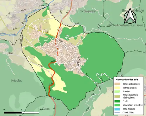 Carte en couleurs présentant l'occupation des sols.